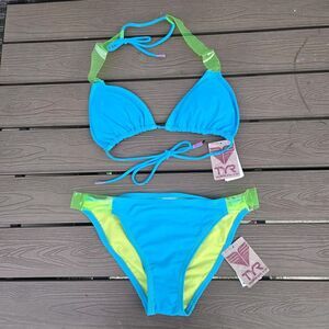 TYR Womens Poperazzi Halter Neon/blue Bikini Set Size M New